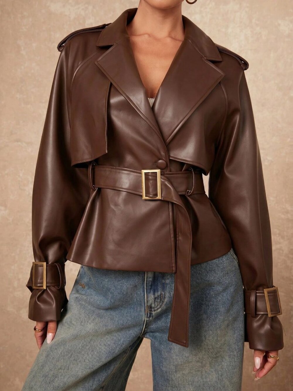 Brown Casual Women's Trench Coat Jacket - Picture 6 of 7